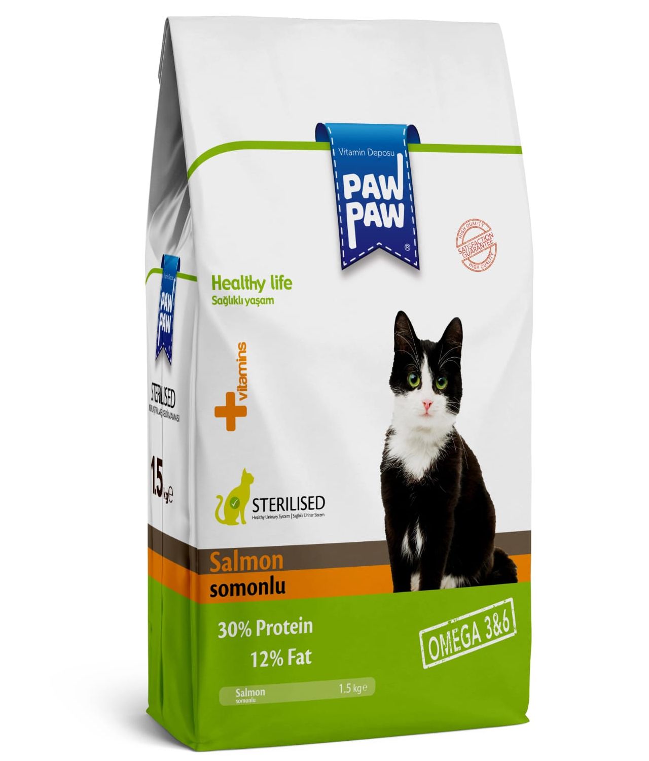 Paw Paw Adult Cat Food Sterilised Salmon 1.5kg Poshaprani